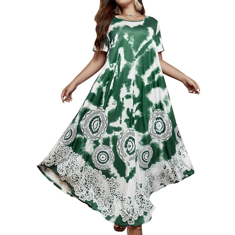 Plus Size T Shirt Dresses for Curvy Women Tie-Dying Short Sleeve Swing  Flowy Long Dress Casual Summer Ladies Dresses Green, XL - Walmart.com