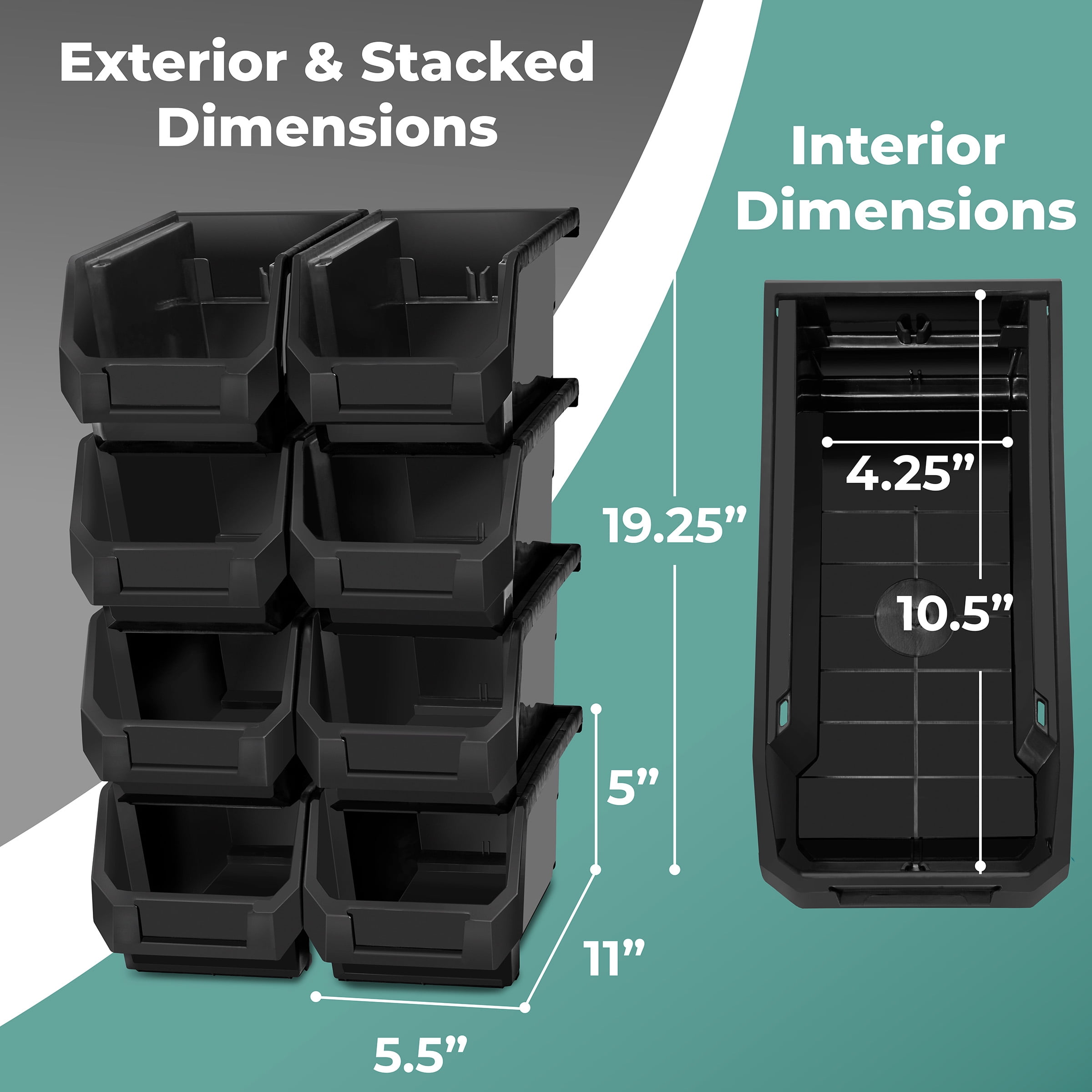 Sorbus Black Stackable Storage Bins 8-Pack, Open Front Organizers for Pantry, Closet, and Office