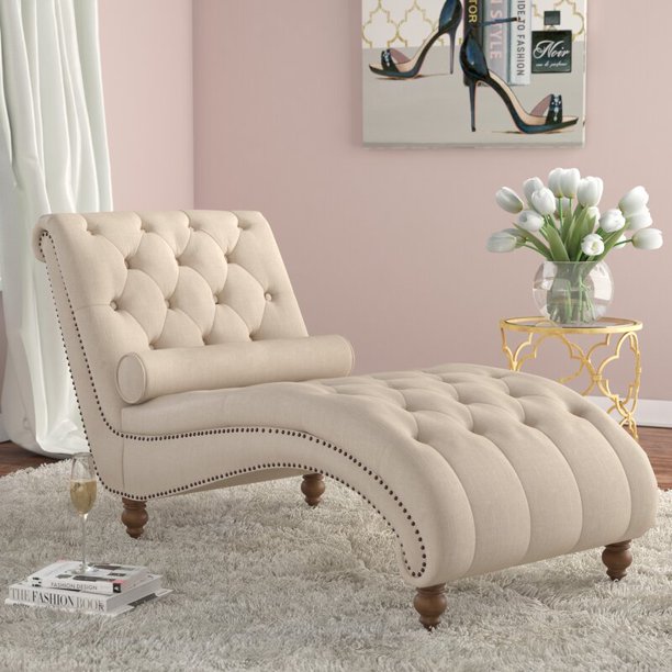 Rosevera Teofila Tufted Chaise Lounge Chair, Beige
