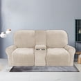 thumbnail image 3 of Housse de Causeuse Inclinable 2024 avec Console Centrale, Housse Extensible en Velours pour Fauteuil Inclinable 2 Places avec Porte-Gobelet, 3 of 10