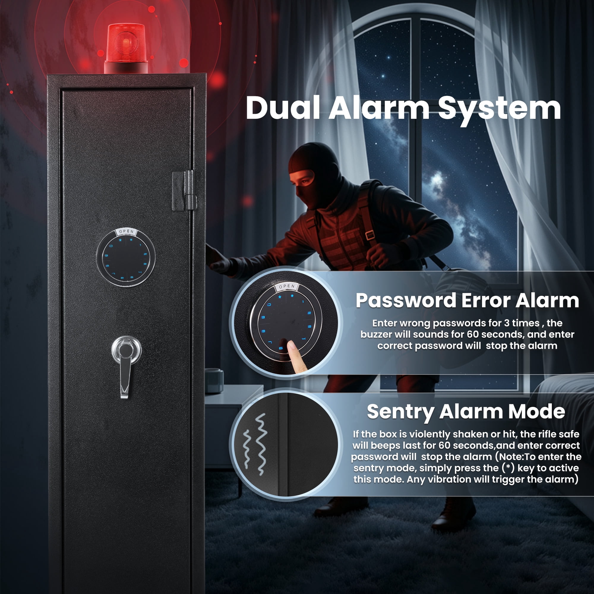 Naipo 4-6 Gun Safe, Unassembled Gun Safe for Rifles and Pistols ,Gun Cabinet with LCD Keypad and LED Light, Long Gun Rifle Safe with Removable Gun Racks and Pistol Pockets,Dual Alarm