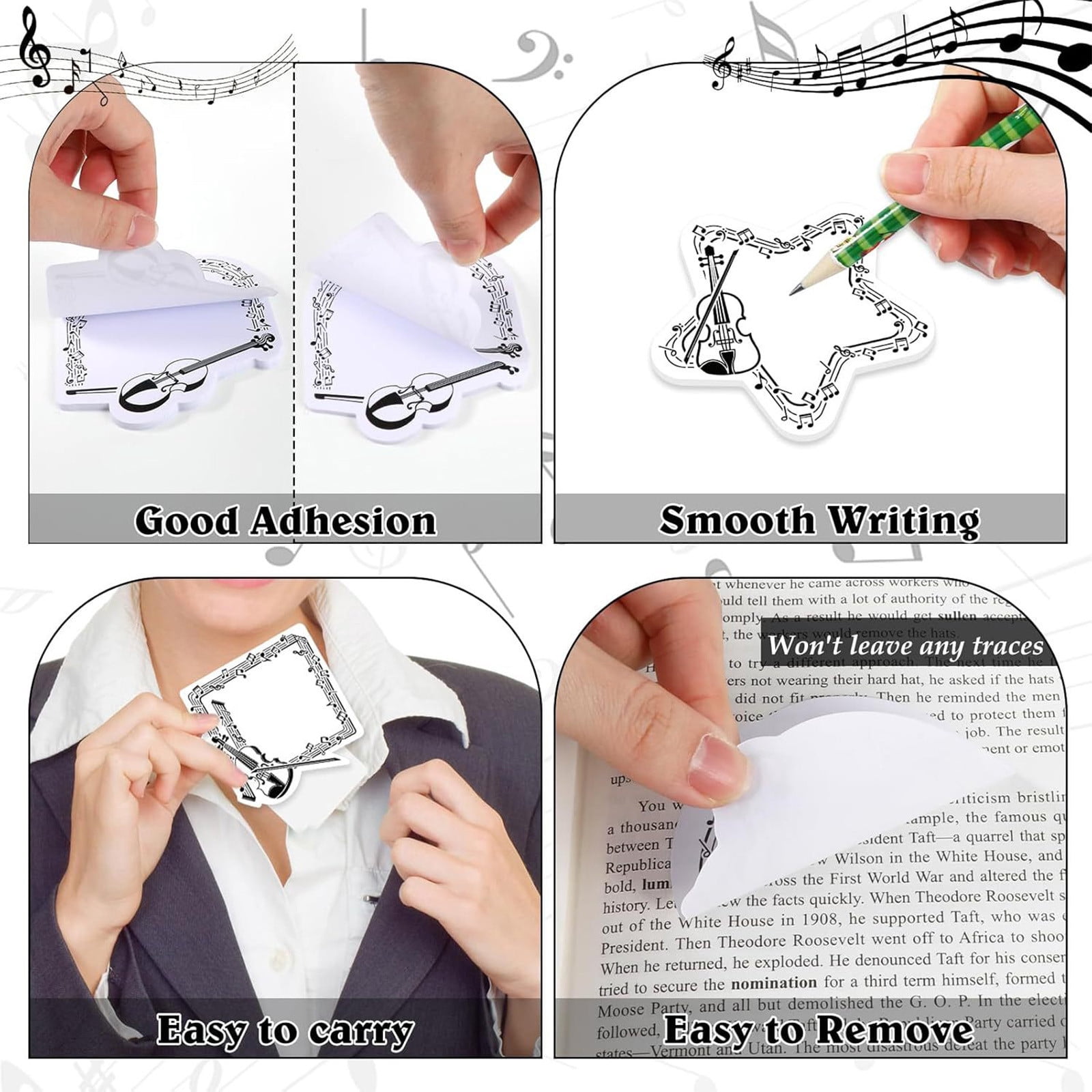 8 Pcs Shaped Cute Sticky Notes, Removable Self-Stick Memo Pads, Black Colored Notes for Stu-dents, No Residue, 3.28x3.17 Inch
