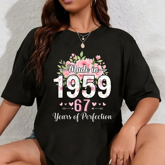 100% Cotton Made in 1959 Floral 67th Birthday Gifts Women 67 Years Old T-Shirt