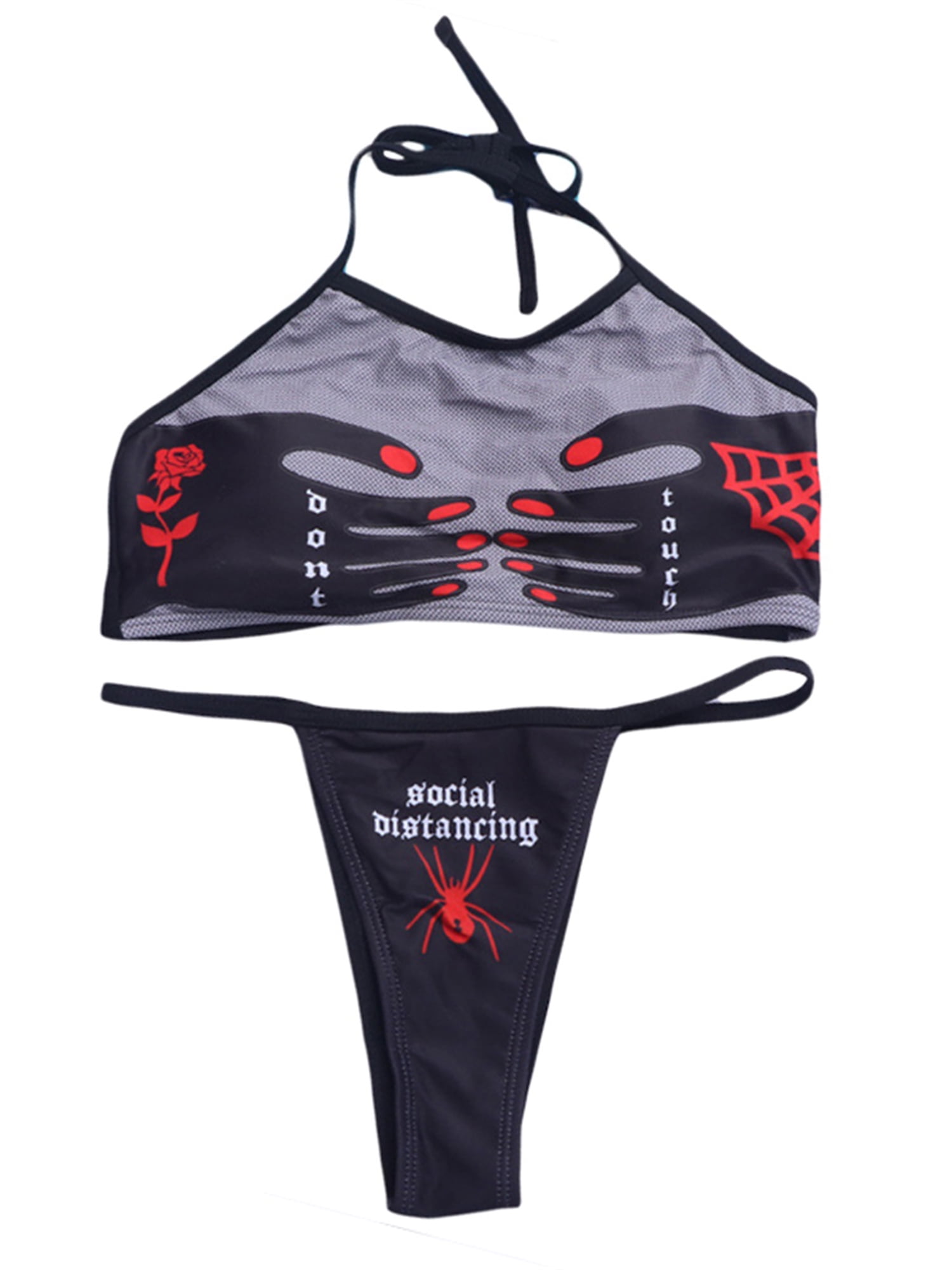 Oak Pig Oswald Mialoley Women's Beach Bikini Swimsuit, Tie-Up Bikini Tops + Spider Swim  Thongs - Walmart.com