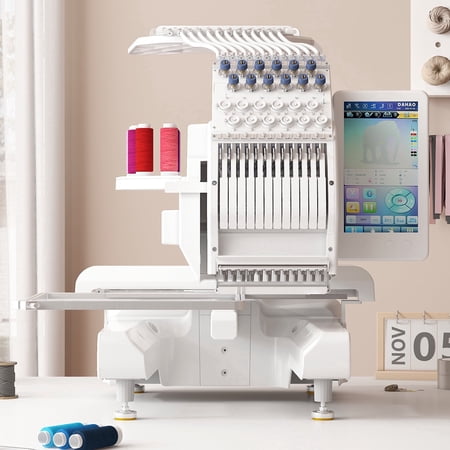 TABU Embroidery Machine with 12 Needles, 1000SPM Max Speed, Touch Screen, 8"x12" Large Embroidery Area, for Flat, Hat, T-shirt and more
