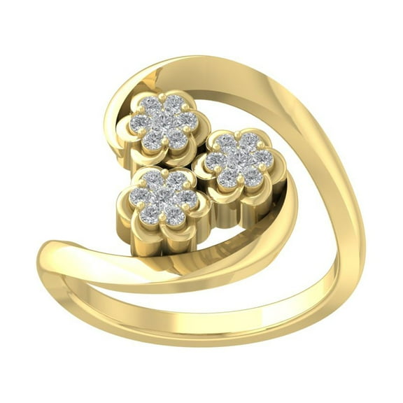 ARAIYA FINE JEWELRY 10K Yellow Gold Cluster Lab Grown Diamond Three Flower Ring (1/4 cttw, D-F Color, VS Clarity), Size 7