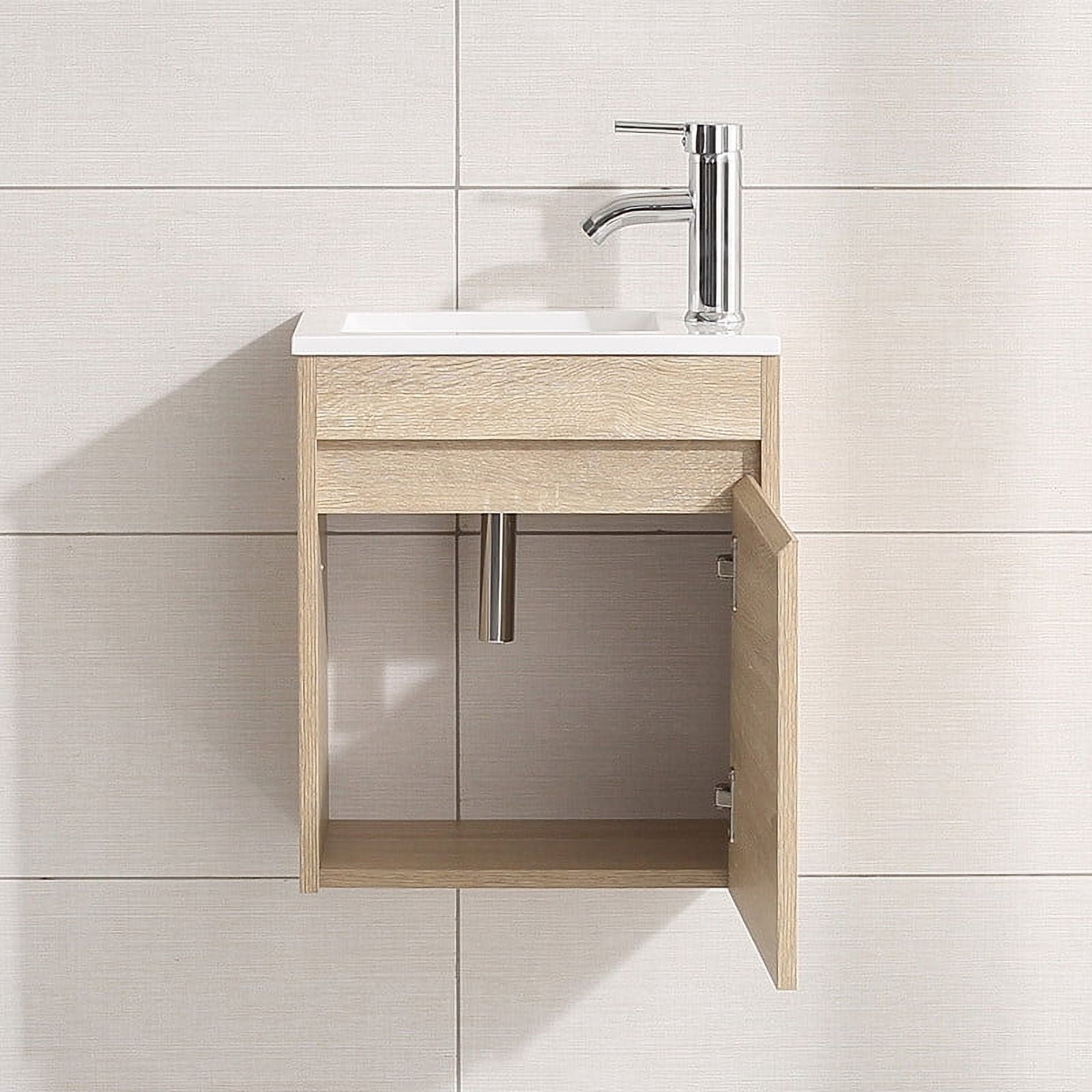 Walsport 16" Wall-Mount Bathroom Vanity Cabinet with Sink,Basin,Faucet,Wall Mounted Cabinet Set Design Bathroom Vanity for Small Space,Beige
