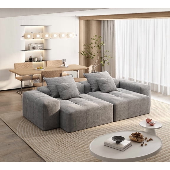 Modern Minimalist Chenille Fabric Sectional Sofa 113cm with 2 Chaise Lounge and 2 Armrests