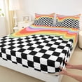 thumbnail image 3 of Homewish Black White Square Buffalo Bed Sheets for Kids, Kawaii Rainbow Line King Sheets, Cute Cartoon Checkered Sheet Set, Luxury Bedroom Decor, 4-Piece, 3 of 7
