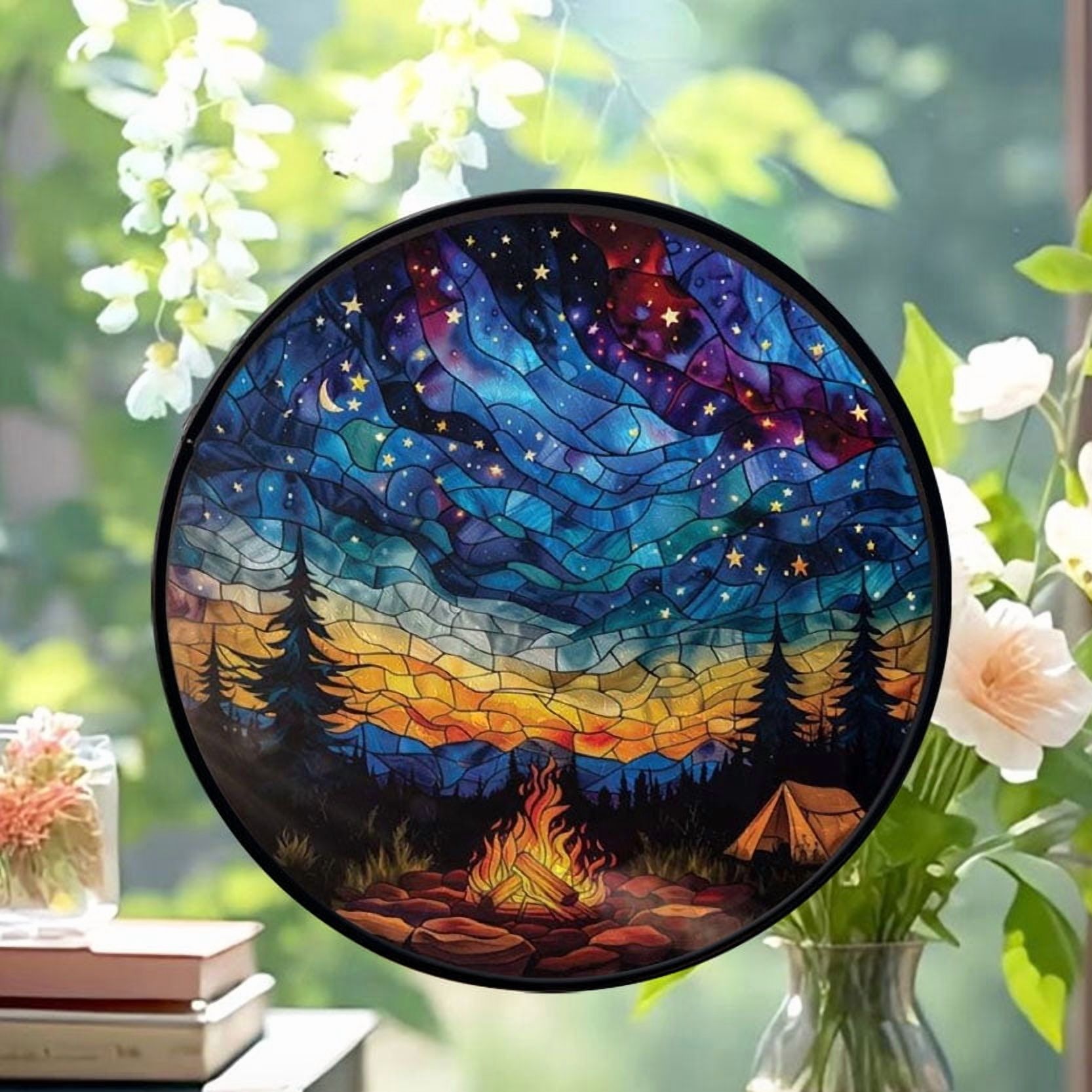 Starry Camp Fire: Stained Glass-Style Christmas Ornament - Made With Real Glass, Stained Glass Ornament 2025, Holiday Decoration, Seasonal Keepsake Gift, Unique Collectible,