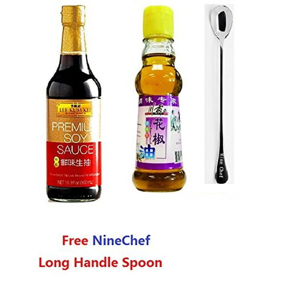 NineChef Bundle - Spicy King (Chuan Ba Wang) Sichuan Peppercom Oil 150ml   Lee Kum Kee Premium Soy Sauce 16.9-Ounce (Pack of 3)   1 NineChef ChopStick
