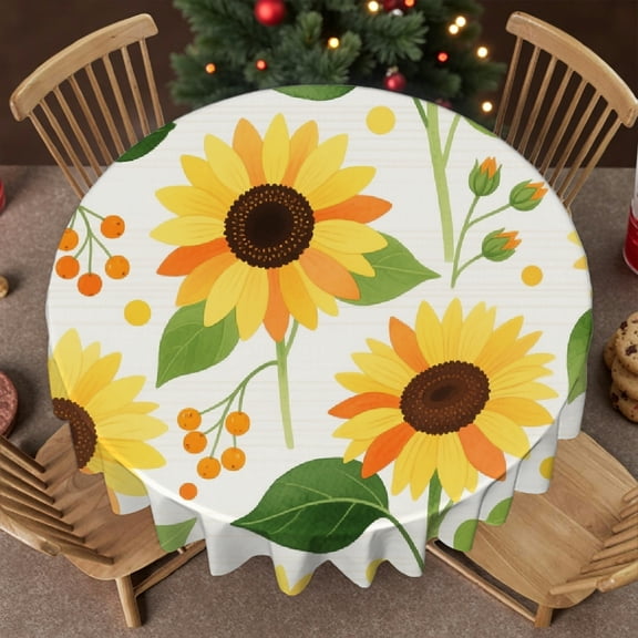 Tablecloth for dining table round - Sunflower Yellow Print, Festive Table Setting Holiday-Themed Design tablecloths for round tables, Cafe, picnic,60x60 Inch