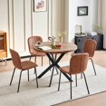 thumbnail image 3 of NORDICANA 37 Inch Round Dining Table Set for 4, Modern Small Circle Kitchen Coffee Set for Apartment Living Room Office, Save Space(Brown Wooden Table + 4 Brown Leather Chairs), 3 of 8