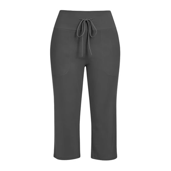 Womens Capris Pants Summer Casual Loose Drawstring Elastic High Waist Trousers wide Leg 2026 Lounge Beach Cropped Slacks Black M