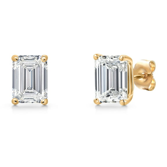 Gem Stone King 4.00 Cttw 14K Yellow Gold IGI Certified Lab Grown Diamond Stud Basket Setting Earrings | Emerald Cut | F-G Color | VS Clarity | Double Notch | Gold Earrings for Women Men