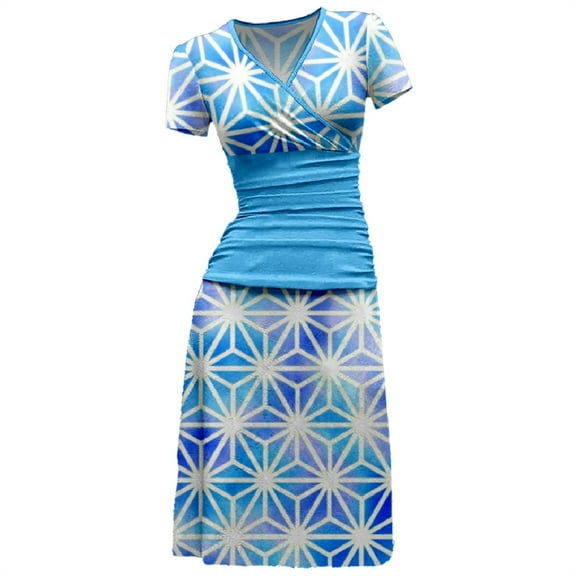 Lolmot Sexy Dresses for Women Summer V Neck Slim Fit Short Sleeve Print Casual Ruched Stretchy Bodycon Party Club Mini Dress