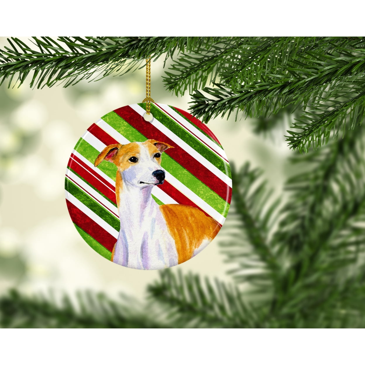 Whippet Candy Cane Holiday Christmas Ceramic Ornament LH9238