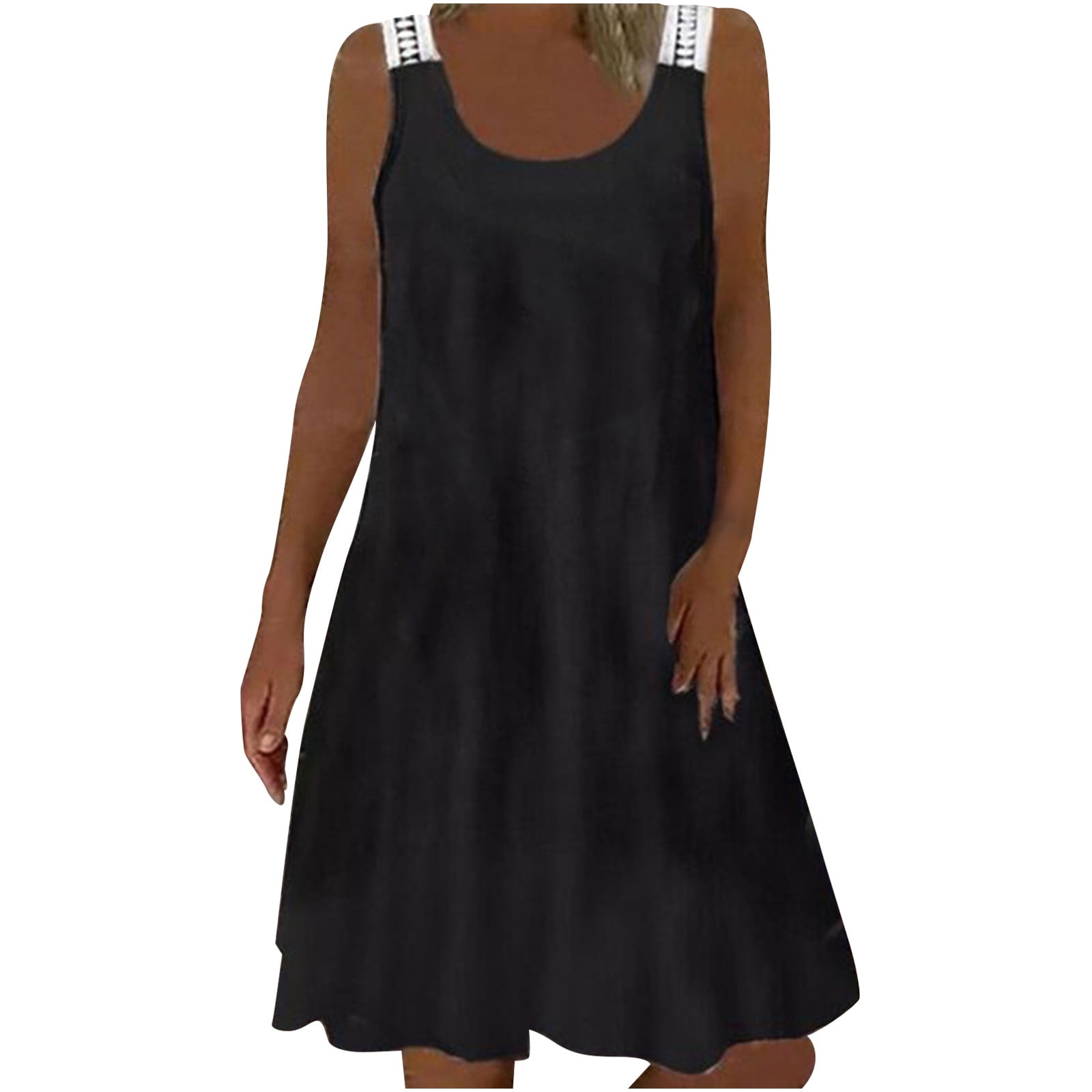 Womens Sleeveless T Shirt Dress Printing Casual Tunic Tops U Neck Swing ...