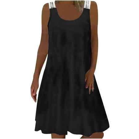 

Juebong Fashion Women Casual Sexy Round Neck Printing Lace Sleeveless Mini Dress