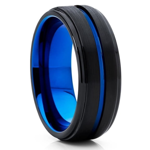 Black Tungsten Ring,Blue Tungsten Ring,8mm Wedding Ring,Tungsten Carbide Ring,Blue Wedding Ring,Brush