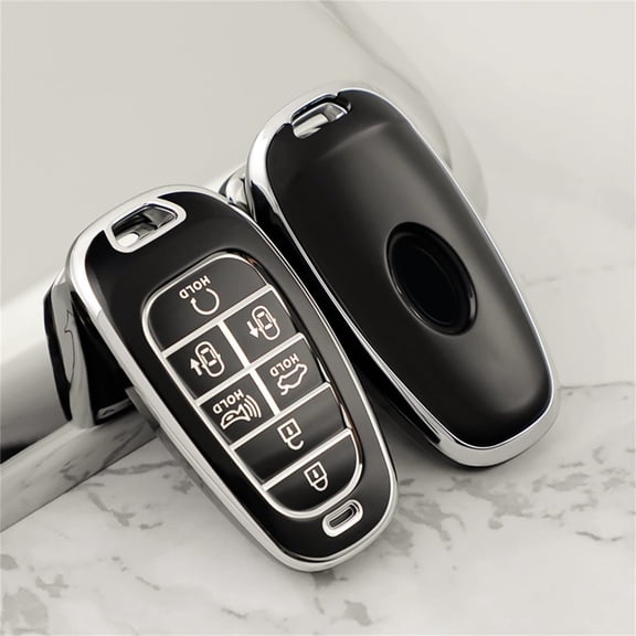 for Hyundai Key Fob Cover 7 Button with Leather Keychain Soft TPU 360 Degree Protection Car Key Case Shell Holder Fits for 2023 2022 2021 2020 Hyundai Sonata Santa fe Tucson