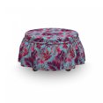 thumbnail image 3 of Summer Ottoman Cover, Hawaiian Art Jungle Blooms, 2 Piece Slipcover Set with Ruffle Skirt for Square Round Cube Footstool Decorative Home Accent, Standard Size, Dark Magenta and Sky Blue, by Ambesonne, 3 of 5