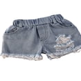 thumbnail image 4 of Baby Girls Off Shoulder Striped Crop Tops Distressed Ripped Jeans Denim Shorts Outftis, 4 of 6