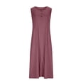 thumbnail image 4 of Robe d'Été Unie pour Femmes, Sans Manches Col Rond Ligne A Longue Maxi Robe d'Été avec Poches pour Tenue Décontractée de Plage Vacances, 4 of 9