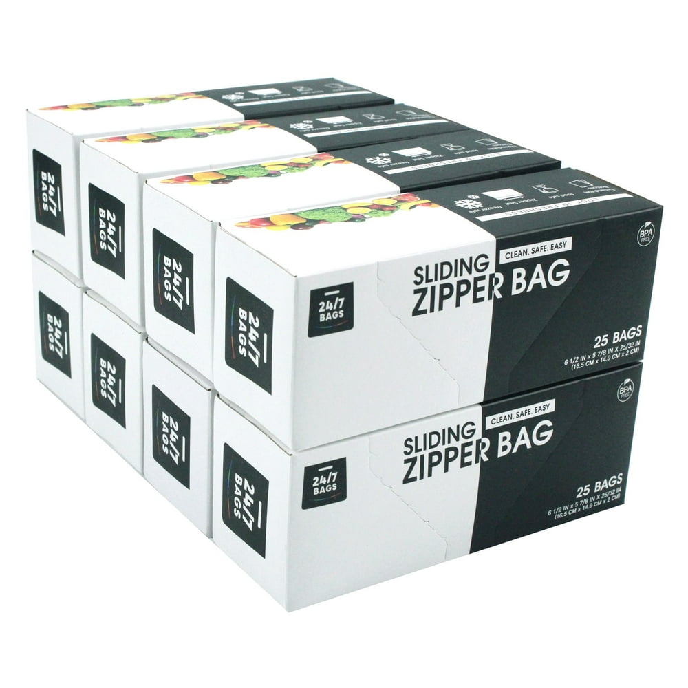 24/7 Bags Slider Storage Bags, Pint Size with Expandable Bottom, 200 Count (8 Packs of 25