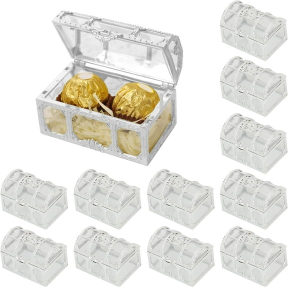 ABCISI 12PCS Party Favor Boxes, Treasure Chest for Candy Box Wedding Favor Boxes Clear Favor Gift Boxes for Wedding Baby Shower Birthday Party Decorations(Silver)