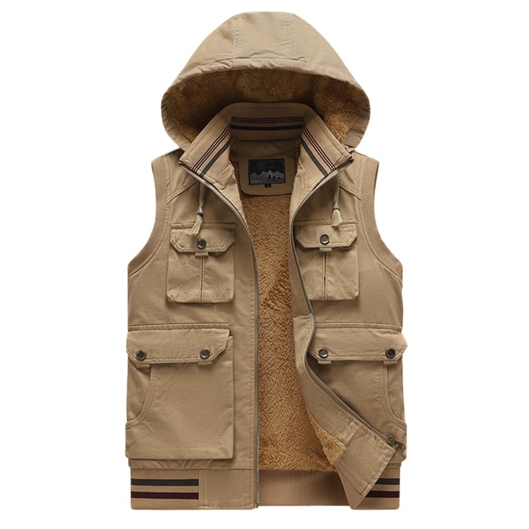 Jacket with Hood for Men Male Casual Solid Plush Vest Coat Detachable  Hooded Sleeveless Zipper Fly Multi Pocket Jacket Rain Men Fall Jackets for  Small