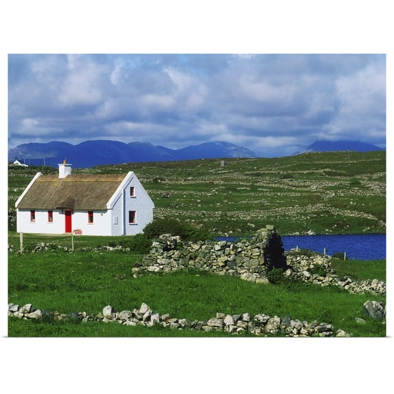Great BIG Canvas | Rolled The Irish Image Collection Poster Print entitled Connemara, Co Galway, Ireland, Cottages Near Clifden