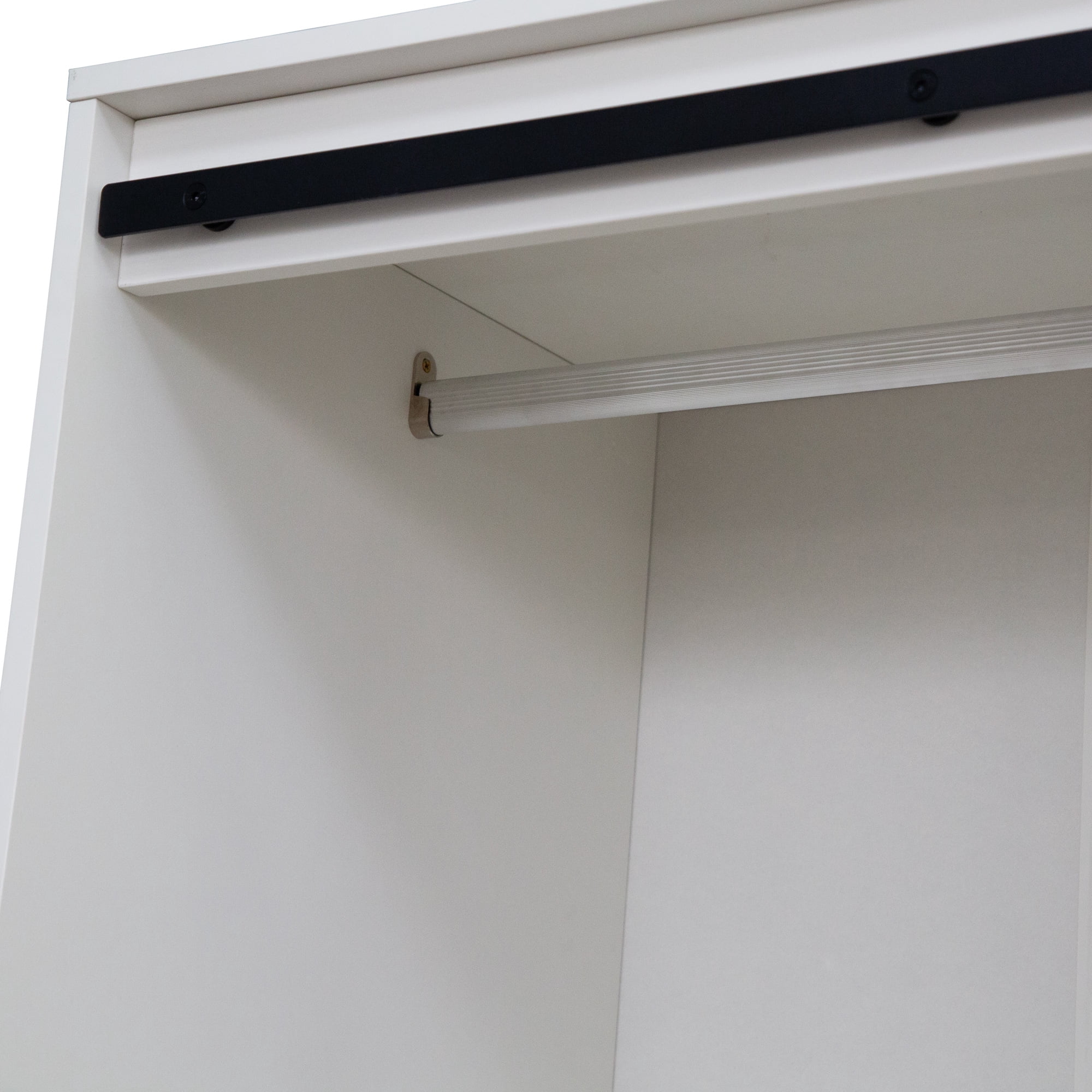 Aukfa Wood Armoire Wardrobe Closet,Clothing Storage Cabinet with Drawers,Hanging Rod & Barn Door,White