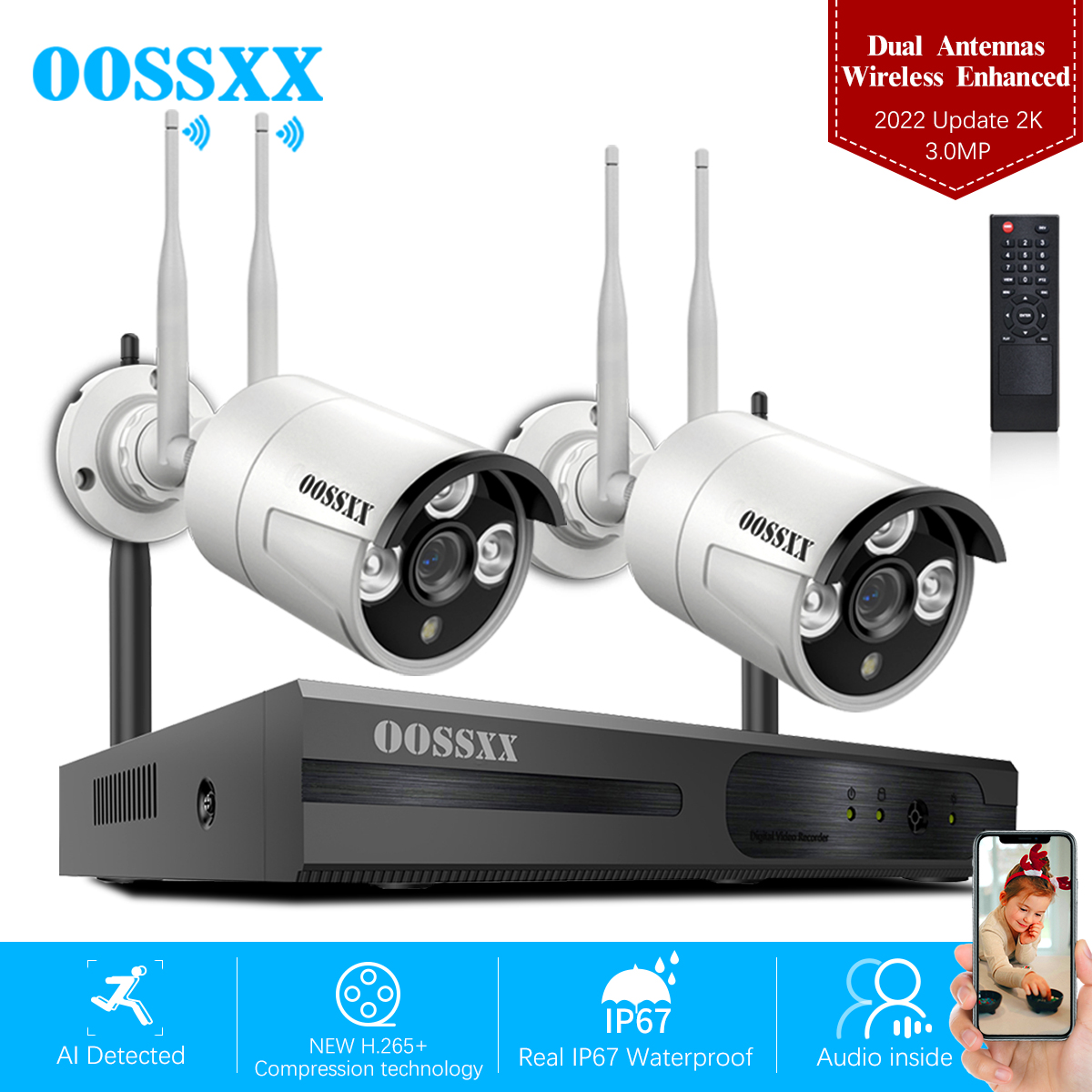 {Dual Antennas WiFi Enhanced 2K 3.0MP} 2 Cameras Wireless Security