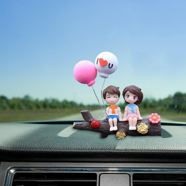 Car Dashboard Decorations Action Figure Figurines, Lovely Miniature Kiss  Couple Balloon Ornament, Couple Cute Ornaments for Girls Gifts Tree fork  cute
