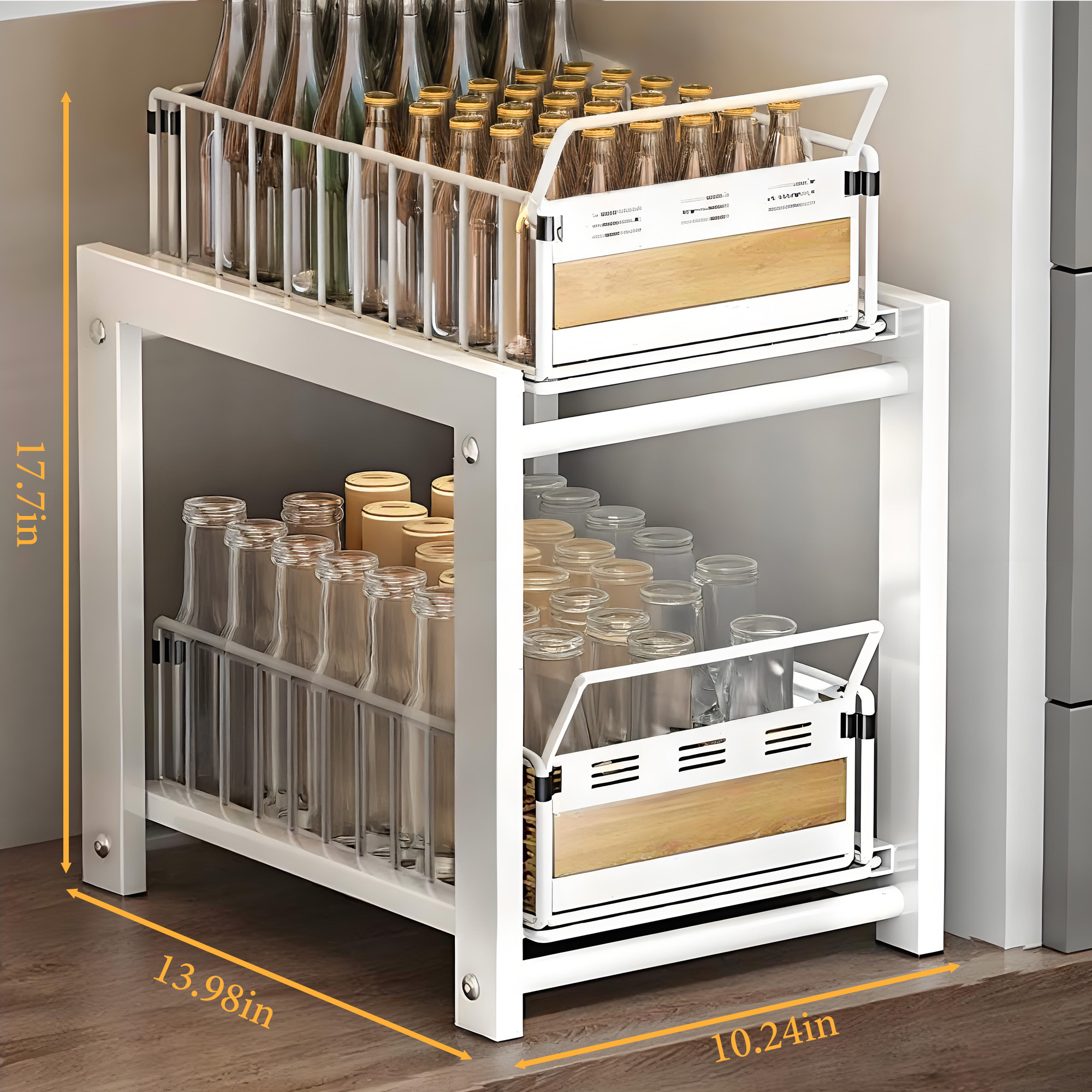 Storvive Metal Under Sink Organizers and Storage, 2-Tier Double Sliding Drawer Cabinet Organizer, White