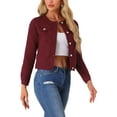 thumbnail image 5 of INSPIRE CHIC Women's Button Down Collarless Long Sleeve Cropped Denim Jacket XL Dark Red, 5 of 6