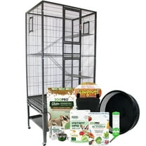 Exotic Nutrition Congo Cage & Starter Package for Sugar Gliders - Includes Durable Cage, Exercise Wheel, Healthy Food Assortment, Water Bottle, Food Dishes & Nest Pouch…