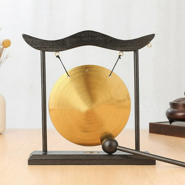 2X Mini Desktop Gong Table Wind Chime Percussion Instrument Cymbals Gongs with Mallet for Home Decor Housewarm Gift-A