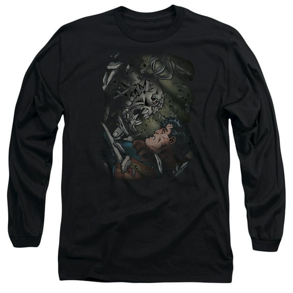 Superman Epic Battle Long Sleeve Adult 18/1 T-Shirt Black