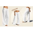 thumbnail image 5 of Titcea Linen Pants Women Drawstring Elastic High Waisted Wide Leg Flowy Palazzo with Pockets Summer Boho Casual Travel Vacation Pants White L, 5 of 6