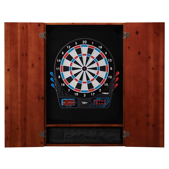 Viper Metropolitan Electronic Soft Tip Dartboard and Cabinet Bundle: Standard Set (777 Dartboard), Cinnamon Finish