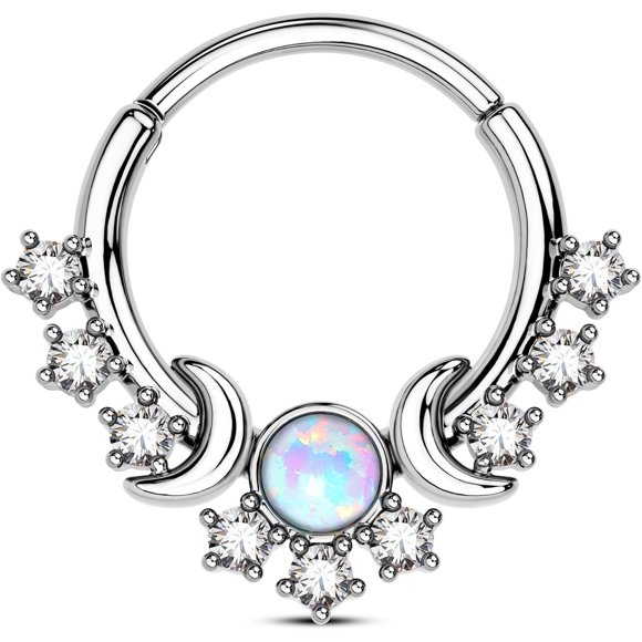 shiyou-Septum Jewelry 16G Moon Septum Rings 316L Stainless Steel Daith Piercing Jewelry Helix Earrings for Women Opal Septum Piercing Jewelry, Metal, cubic-zirconia