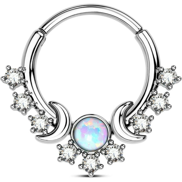 shiyou-Septum Jewelry 16G Moon Septum Rings 316L Stainless Steel Daith Piercing Jewelry Helix Earrings for Women Opal Septum Piercing Jewelry, Metal, cubic-zirconia