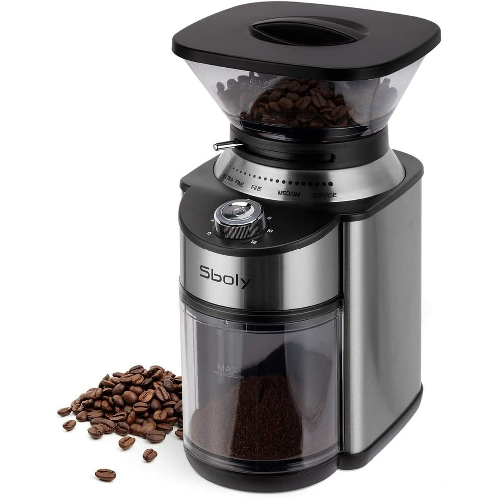 Sboly Conical Burr Coffee Grinder, Stainless Steel Adjustable Burr Mill