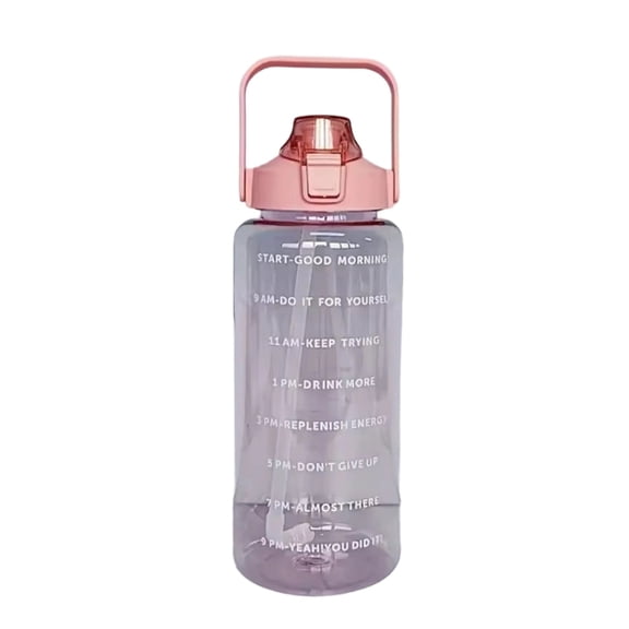 Extra Large Capacity Motivational Time Marker Water Bottle With Straw & Handle, Leakproof BPA-Free Sports Water Bottle For Gym,Pink,2L
