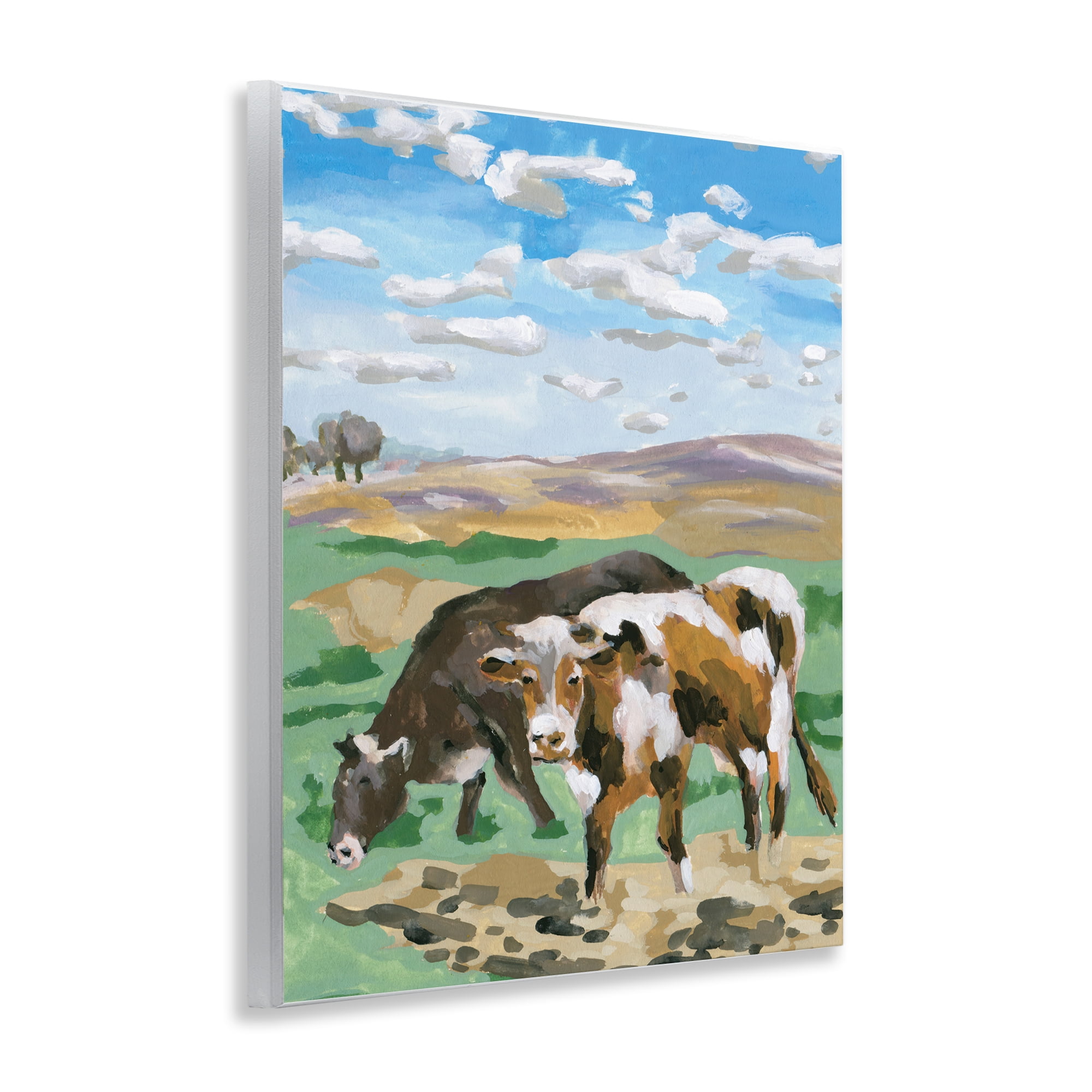 Stupell Industries Grazing Cattle Landscape Animals Painting Unframed Art Print Wall Art, 11 x 14