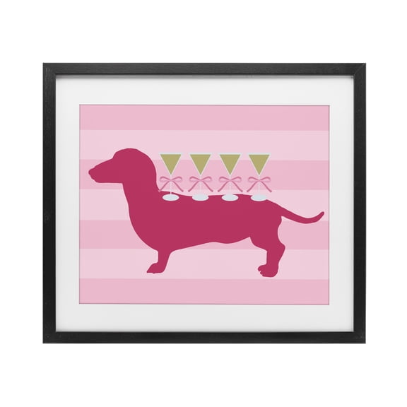 Stupell Industries Eclectic Pink Dachshund With Martinis Black Framed Print Under Glass, 16 x 13, by Lil' Rue