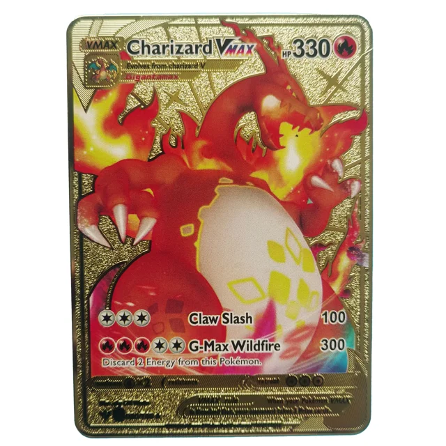 Cartas de Pokémon de Metal para niños, juego de colección de cartas brillantes en inglés, Pikachu, Charizard, Mewtwo, Blastoise, Vmax, 2024