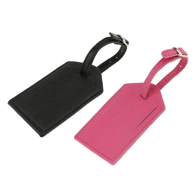 2pcs Etiquetas De Identificación de material cuero Titular De La Tarjeta De Para Equipaje ID Viaje Rosa + Negro